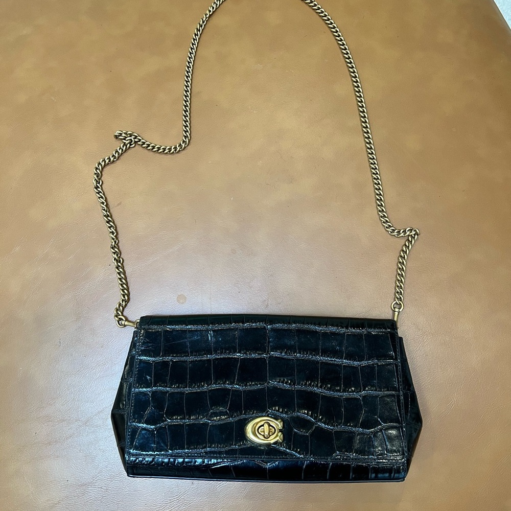 Coach Black Crocodile Pattern Crossbody Bag